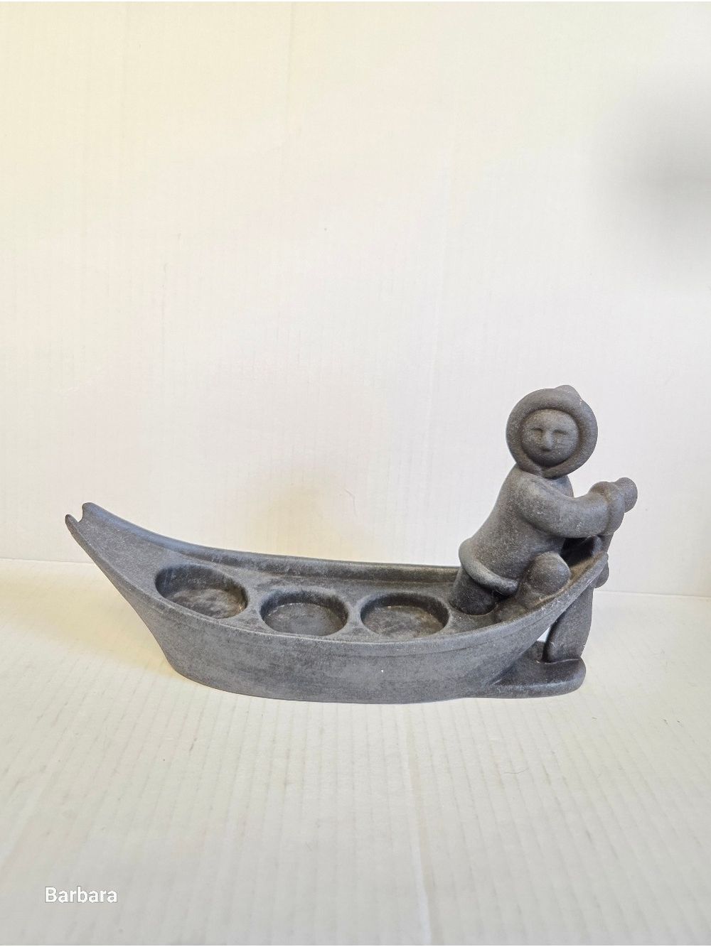 Vintage Inuit-style Ceramic Uniak Boat & Boater Tealight Holder